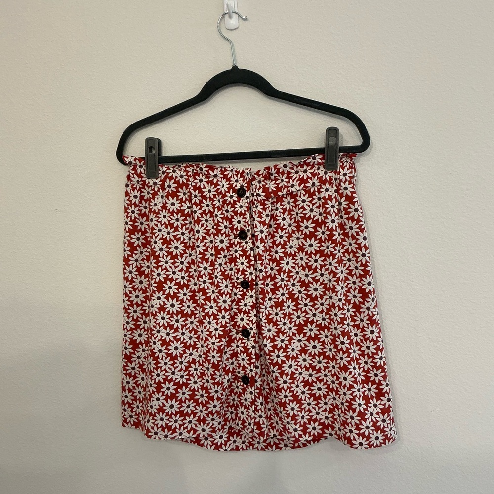 Madewell Red and White Floral A-Line Skirt